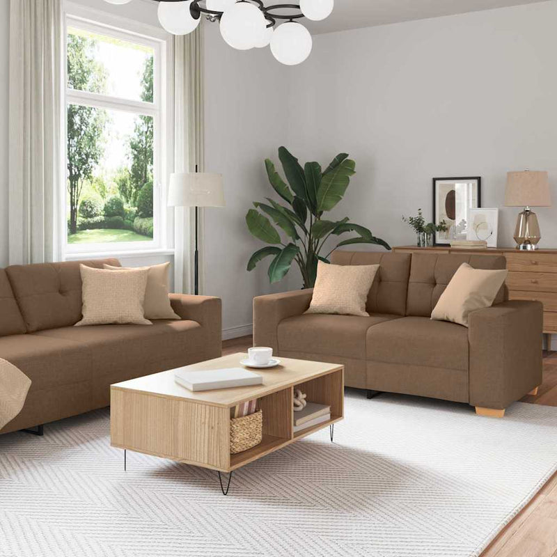 Canapea 3 buc. Maro Material textil din in