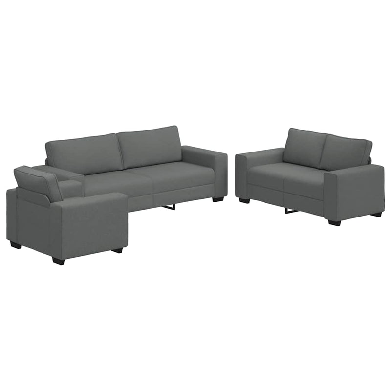 Set de canapele cu perne, 3 piese, gri închis, textil