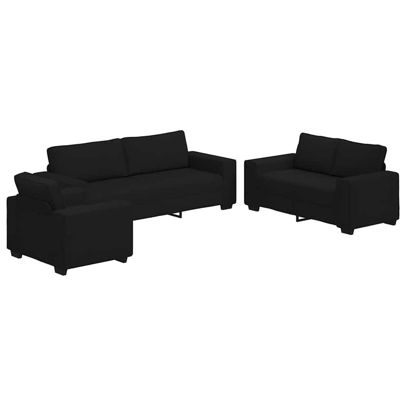 Set de canapele cu perne, 3 piese, negru, textil