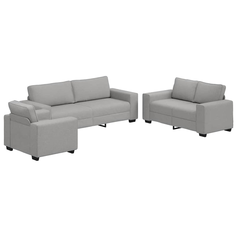 Set de canapele cu perne, 3 piese, gri nor, textil