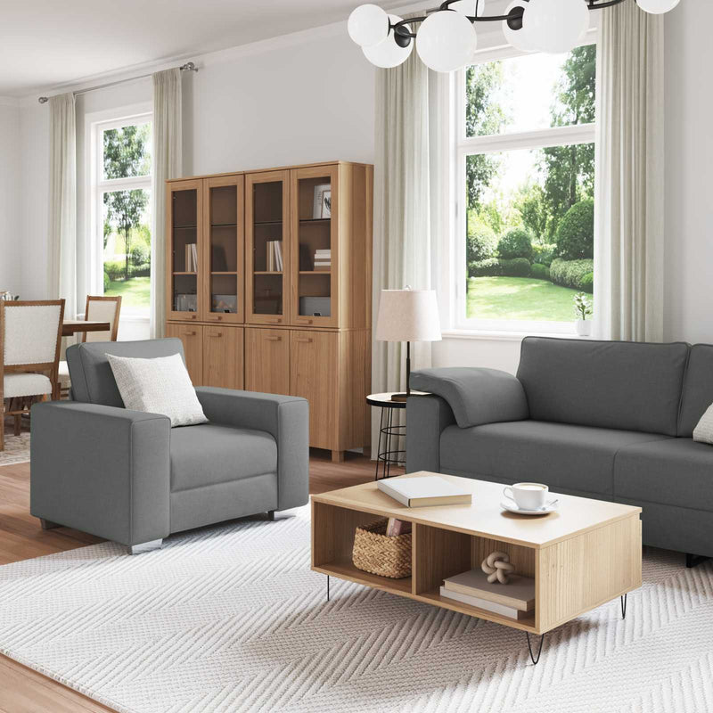 Canapea 3 buc. Gri închis Material textil din in