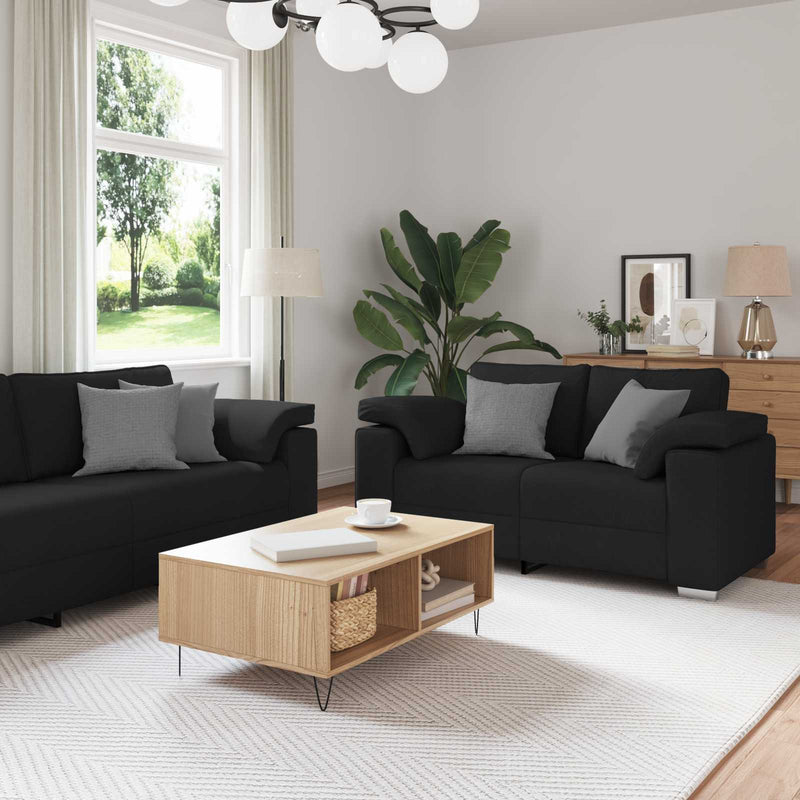 Canapea 3 buc. Negru Material textil din in
