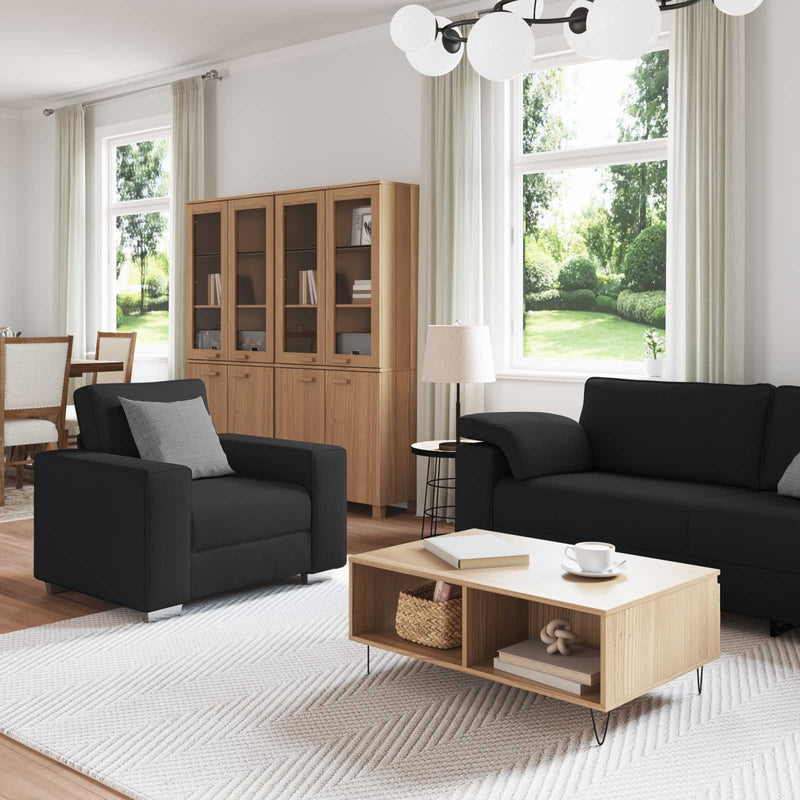 Canapea 3 buc. Negru Material textil din in