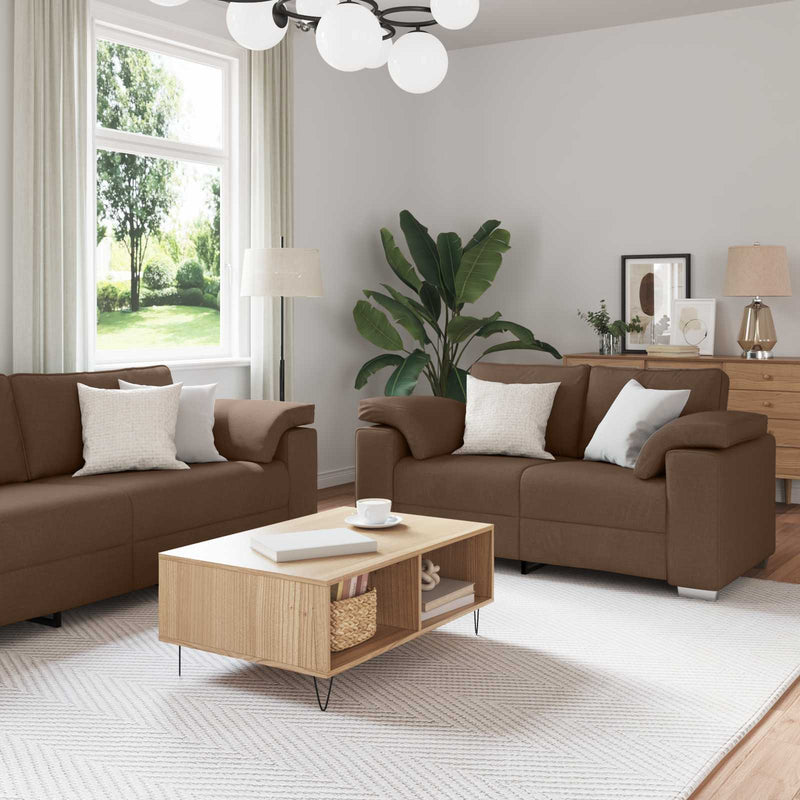 Canapea 3 buc. Maro Material textil din in