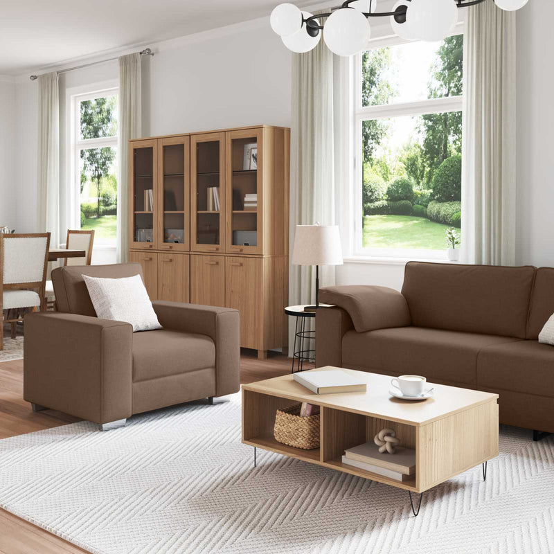 Canapea 3 buc. Maro Material textil din in