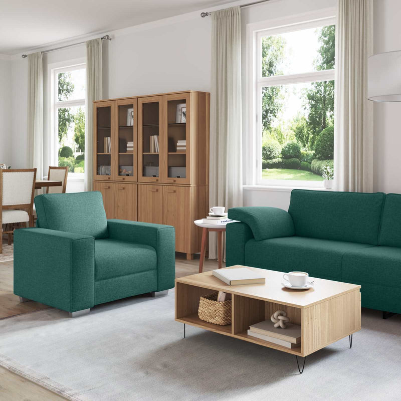 Canapea 3 buc. Verde închis Material textil din in