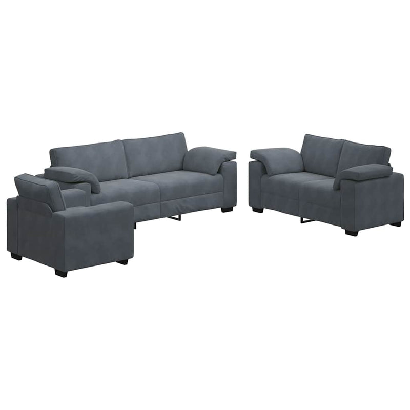 Set de canapele cu perne, 3 piese, gri închis, catifea