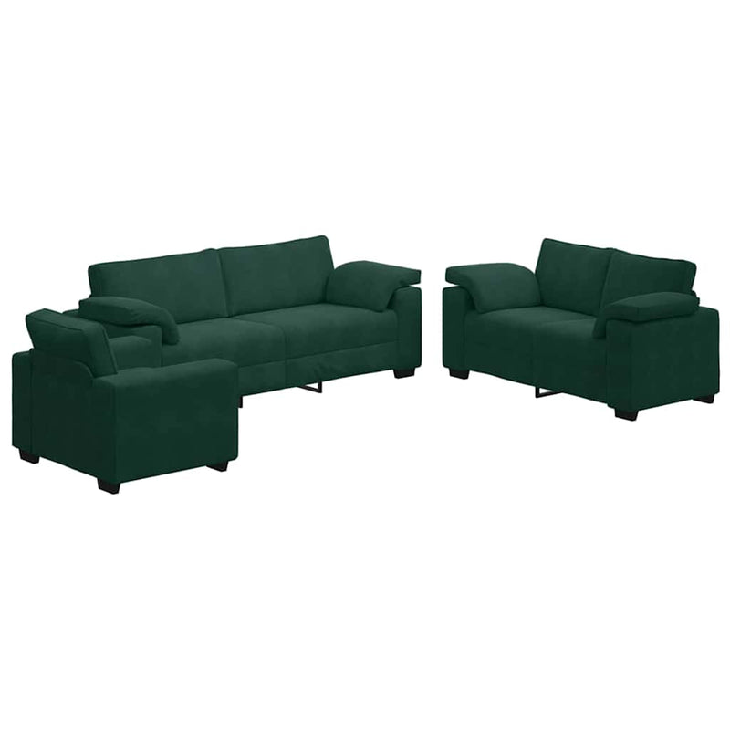 Set de canapele cu perne, 3 piese, verde închis, catifea