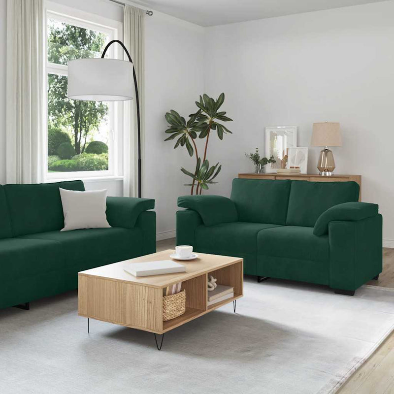 Set de canapele cu perne, 3 piese, verde închis, catifea