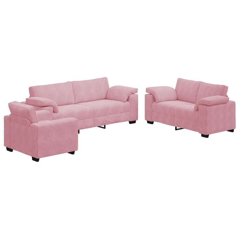 Set de canapele cu perne, 3 piese, roz, catifea