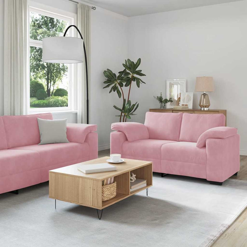 Set de canapele cu perne, 3 piese, roz, catifea