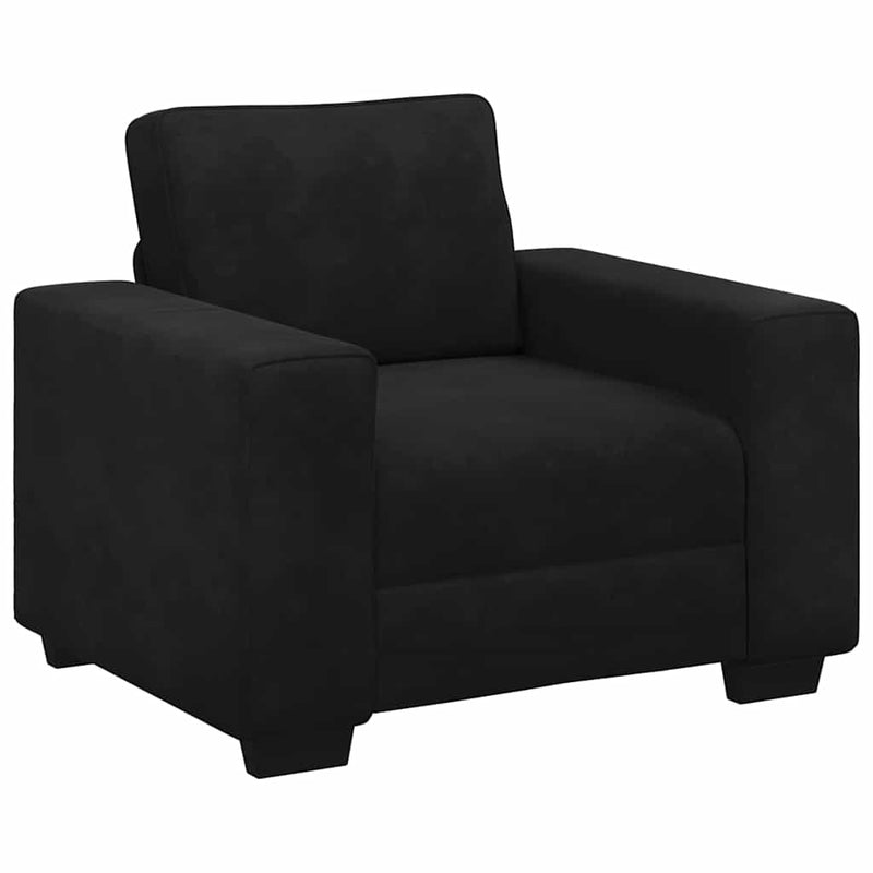 Set de canapele cu perne, 3 piese, negru, catifea