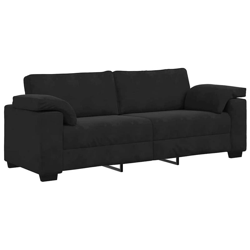 Set de canapele cu perne, 3 piese, negru, catifea