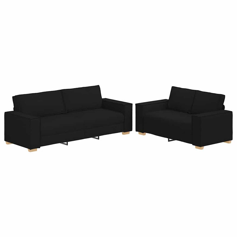 Set de canapele cu perne, 2 piese, negru, textil