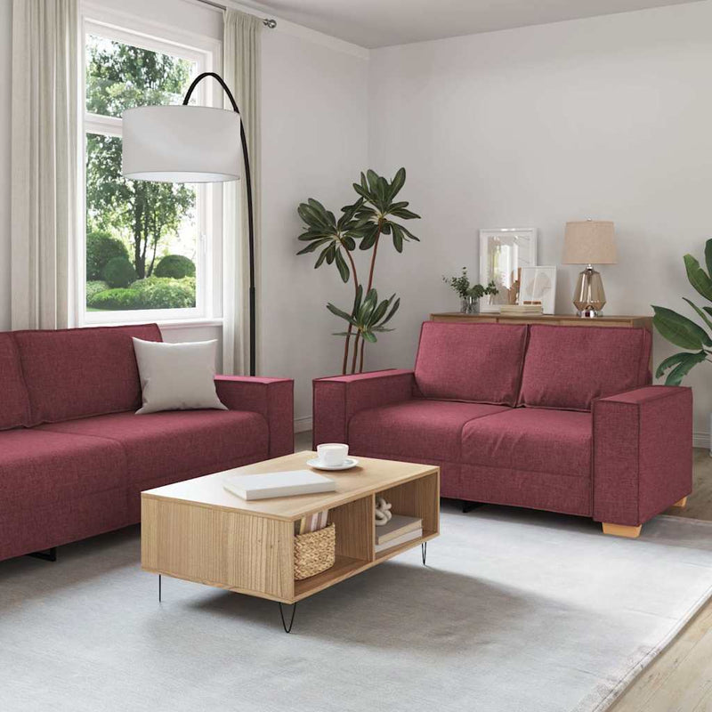 Set canapea cu perne, 2 piese, roșu vin, material textil