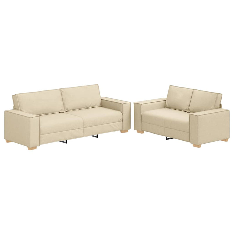 Set de canapele cu perne, 2 piese, crem, textil