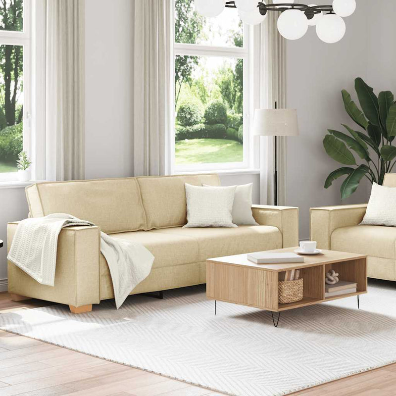 Set de canapele cu perne, 2 piese, crem, textil