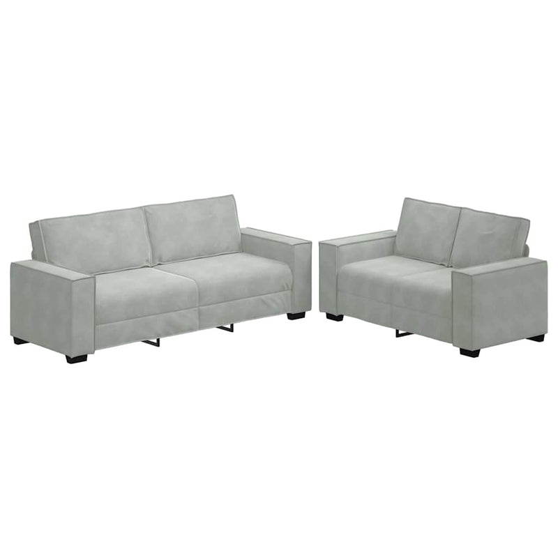 Set de canapele cu perne, 2 piese, gri deschis, catifea