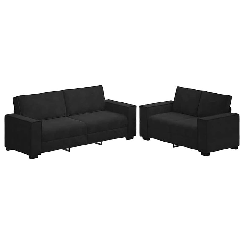 Set de canapele cu perne, 2 piese, negru, catifea