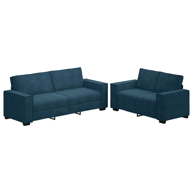 Set de canapele cu perne, 2 piese, albastru, catifea