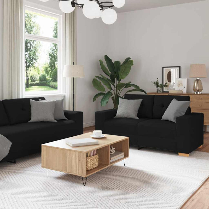 Set canapele 2 piese cu perne, material textil negru
