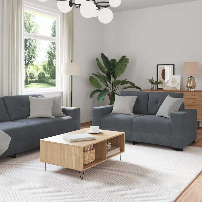 Set canapele 2 piese cu perne gri închis catifea