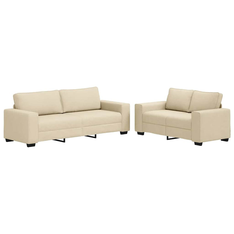 Set de canapele cu perne, 2 piese, crem, textil