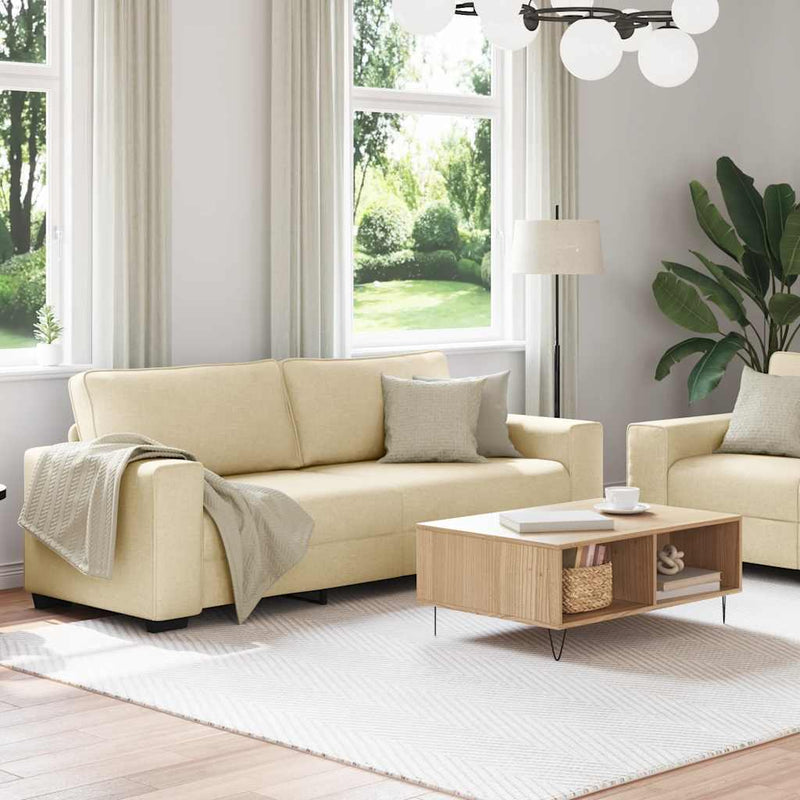 Set de canapele cu perne, 2 piese, crem, textil