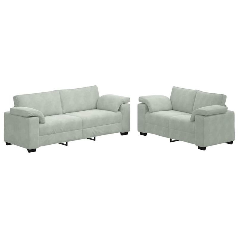 Set canapele 2 piese cu perne gri deschis catifea