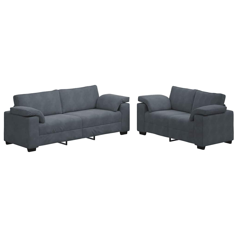 Set canapele 2 piese cu perne gri închis catifea