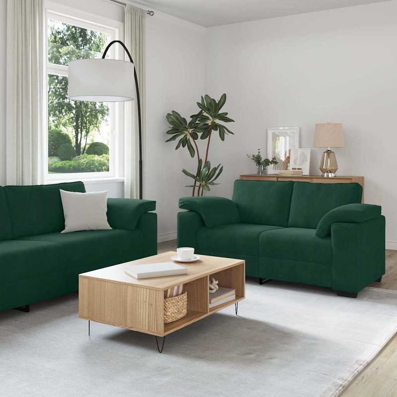 Set canapele 2 piese cu perne catifea verde închis