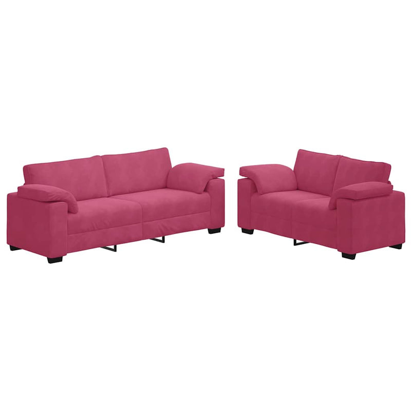 Set canapele 2 piese cu perne catifea roșu-vin