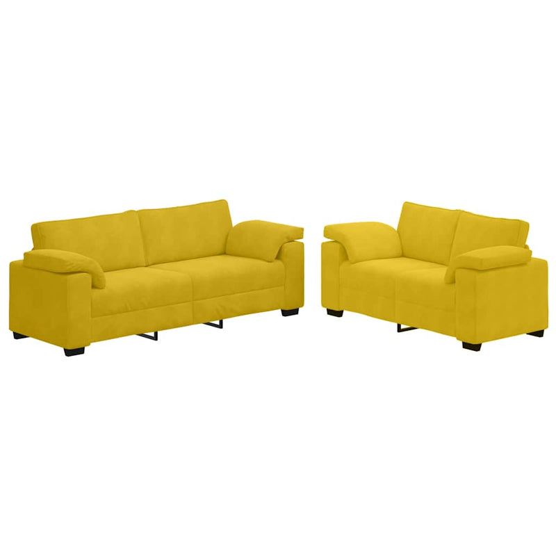 Set canapele 2 piese cu perne catifea galbenă