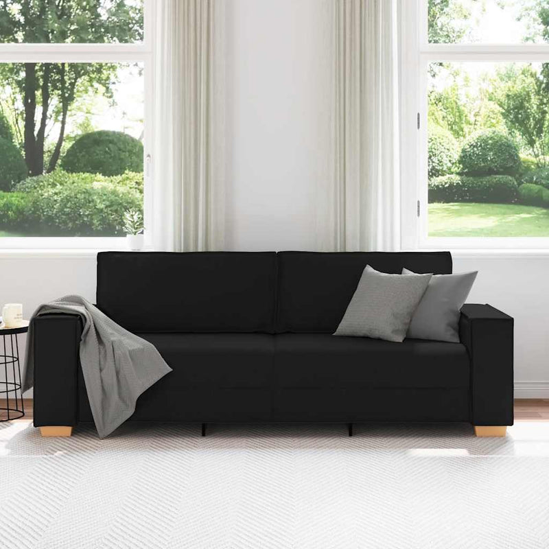 Canapea cu 3 locuri, neagră, 220x78x84 cm, material textil