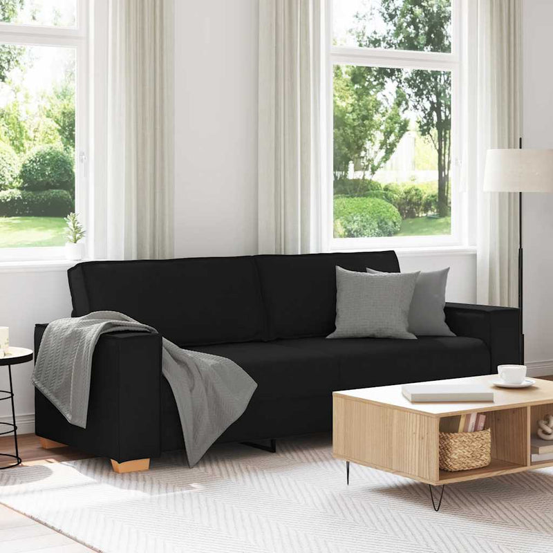 Canapea cu 3 locuri, neagră, 220x78x84 cm, material textil