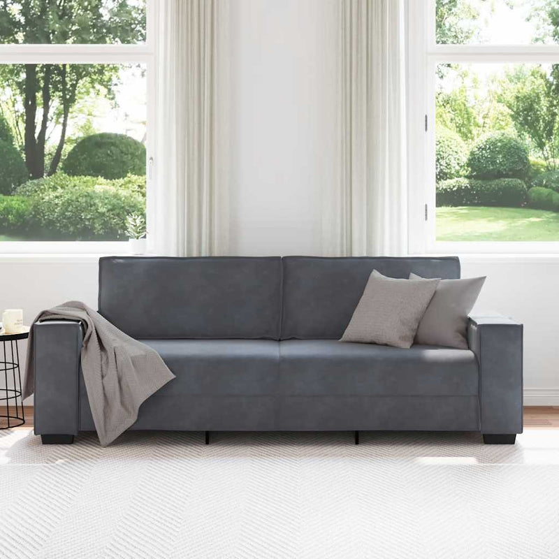 Canapea cu 3 locuri, gri închis, 220x78x84 cm, material catifea
