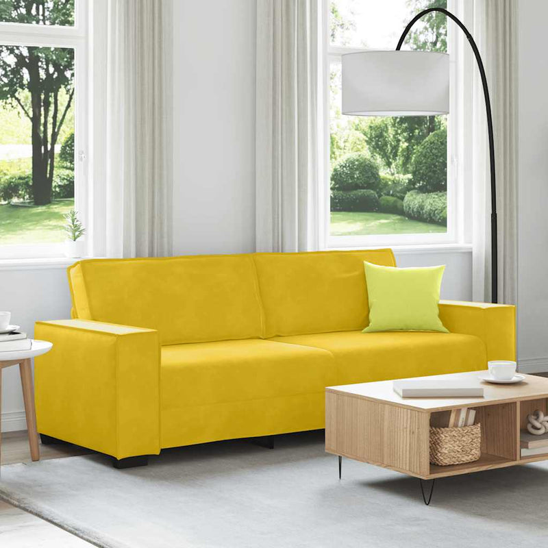 Canapea cu 3 locuri, galben, 220x78x84 cm, catifea