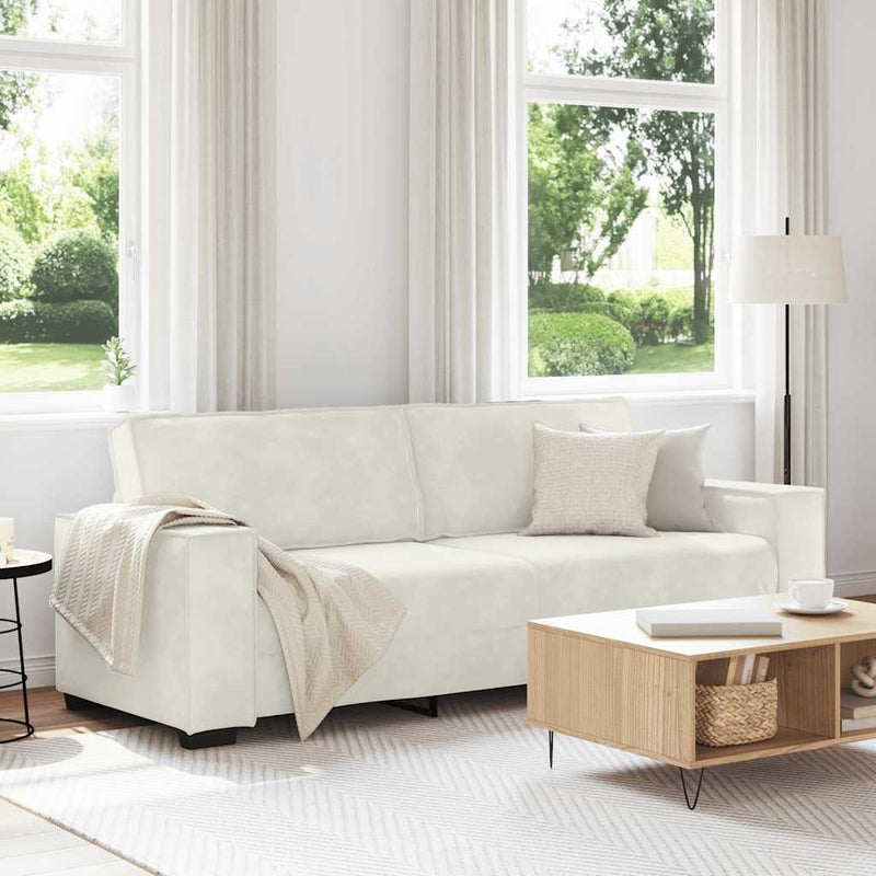 Canapea cu 3 locuri, crem, 220x78x84 cm, catifea