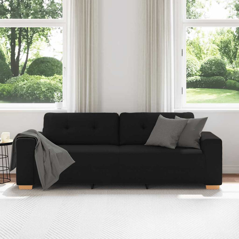 Canapea cu 3 locuri, neagră, 220x78x80 cm, material textil