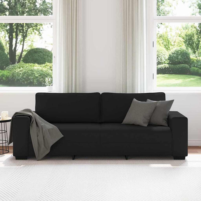 Canapea cu 3 locuri, neagră, 220x77x82 cm, material textil