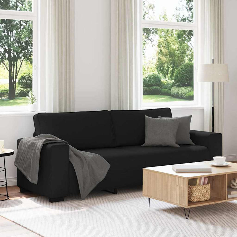 Canapea cu 3 locuri, neagră, 220x77x82 cm, material textil