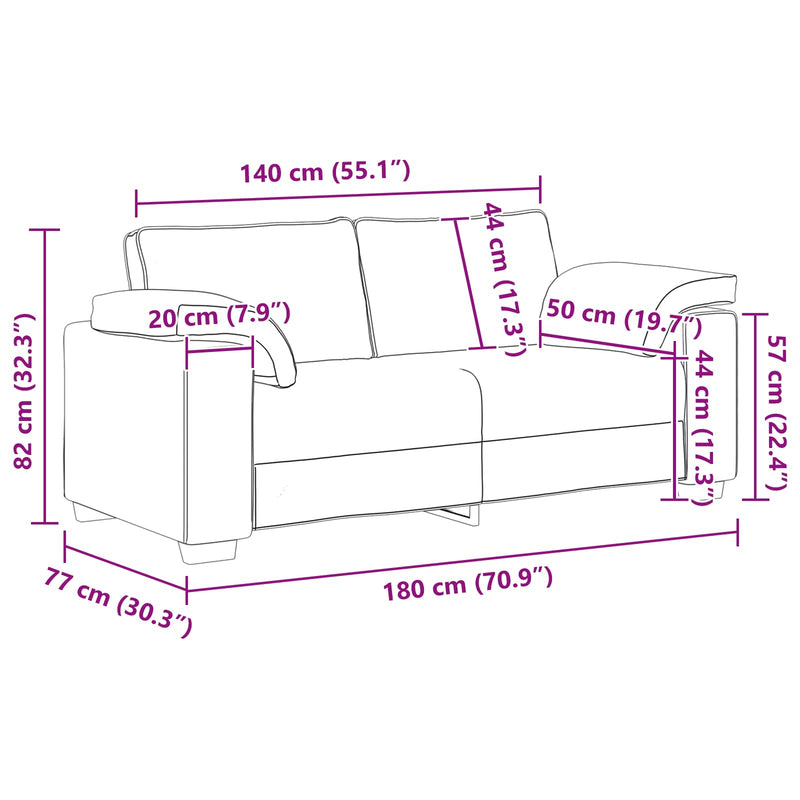 Canapea cu 2 locuri Bej 180 cm Material textil din in