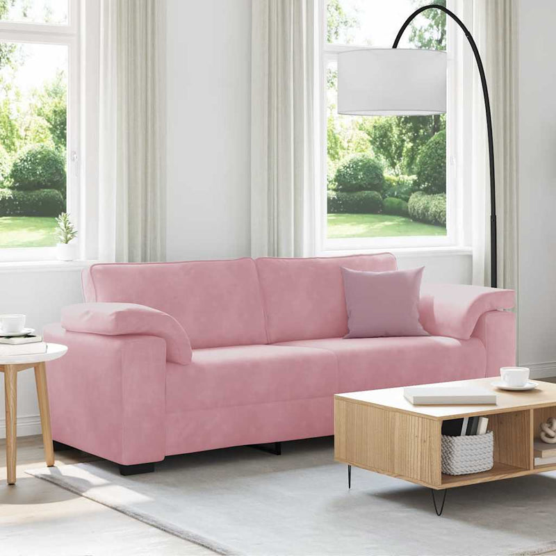 Canapea cu 3 locuri, roz, 220x77x82 cm, catifea