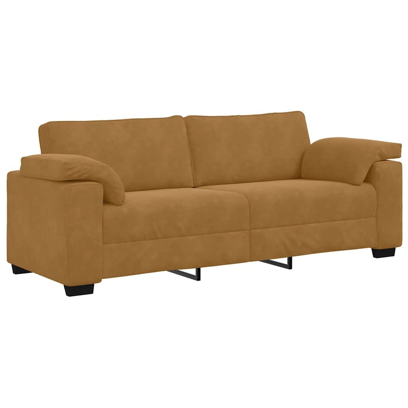 Canapea cu 3 locuri, maro, 220x77x82 cm, catifea