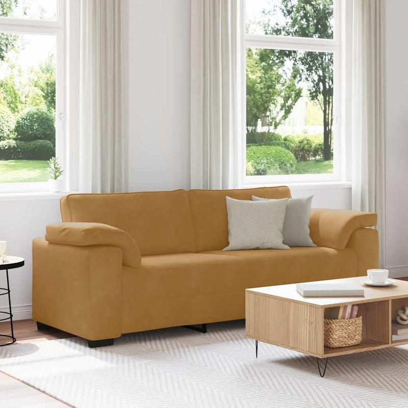 Canapea cu 3 locuri, maro, 220x77x82 cm, catifea