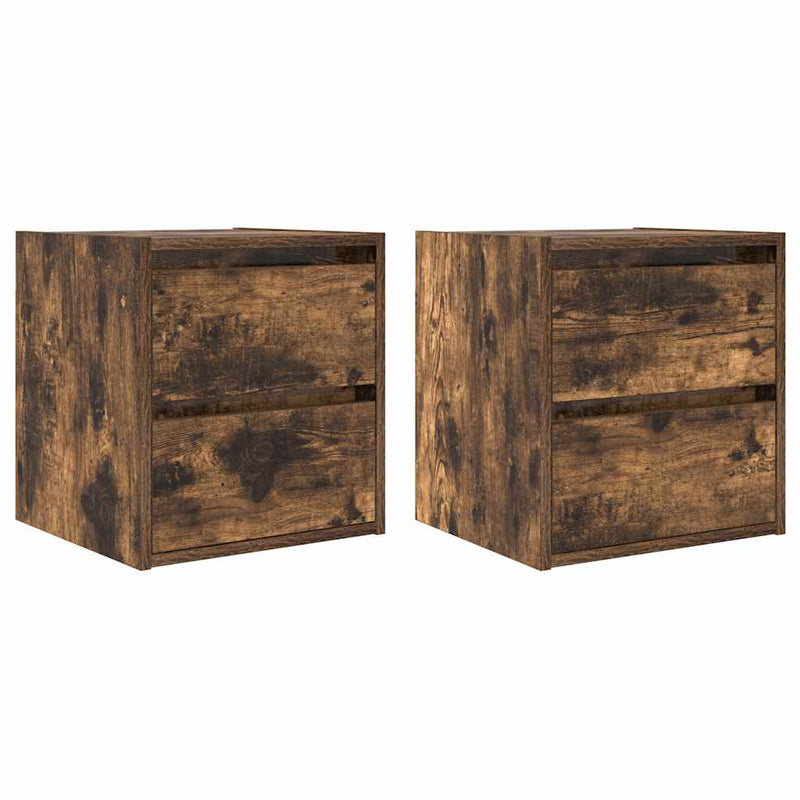 Noptiere montate pe perete 2 buc Stejar afumat 38x34x40 cm