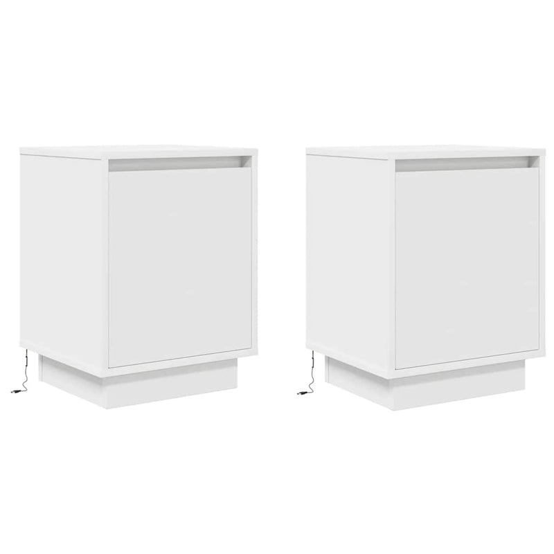 Noptiere cu lumini LED 2 buc Alb 38x34x50 cm