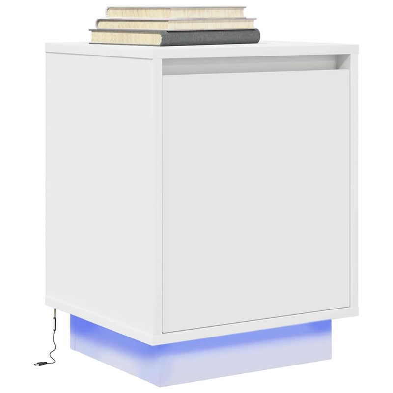 Noptiere cu lumini LED 2 buc Alb 38x34x50 cm