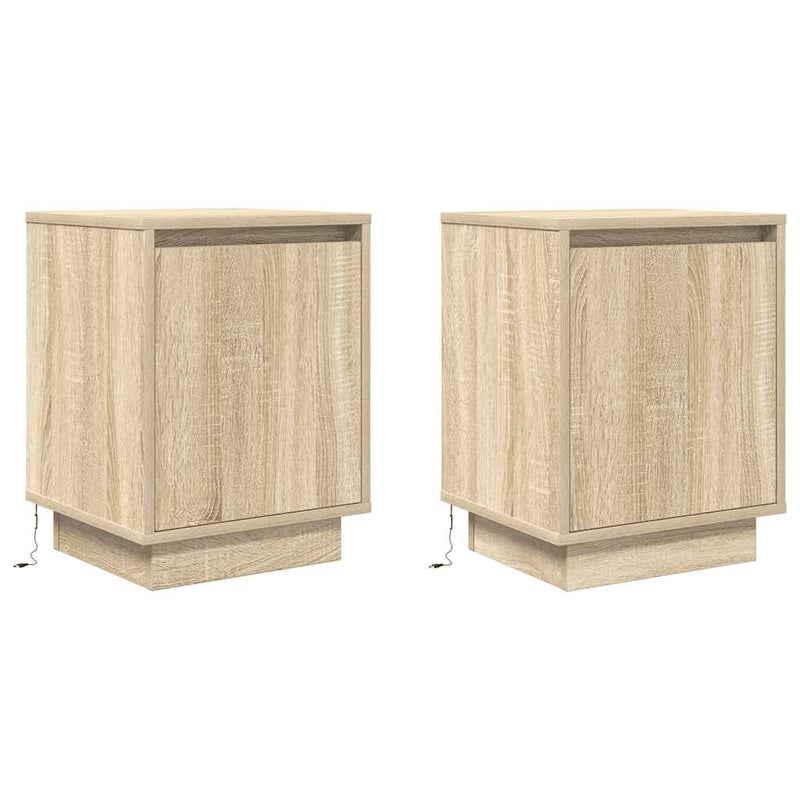 Noptiere cu lumini LED 2 buc Stejar Sonoma 38x34x50 cm