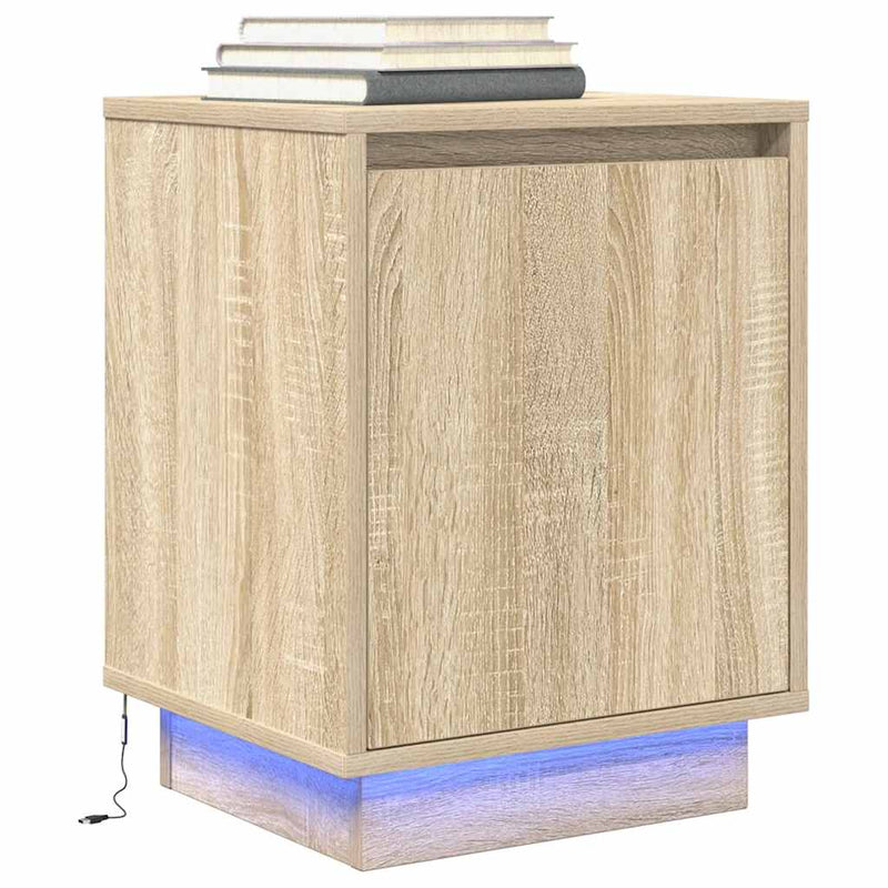 Noptiere cu lumini LED 2 buc Stejar Sonoma 38x34x50 cm